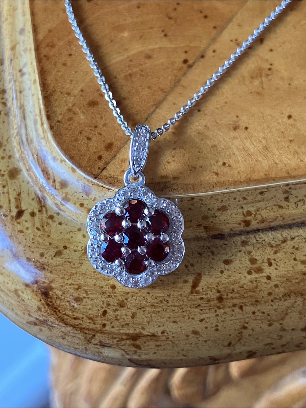 Natural Red Garnet Sterling Silver Necklace